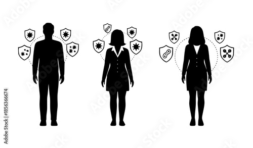 Virus and Bacteria Protection Vector Illustration Set for Healthy Immune System Concept