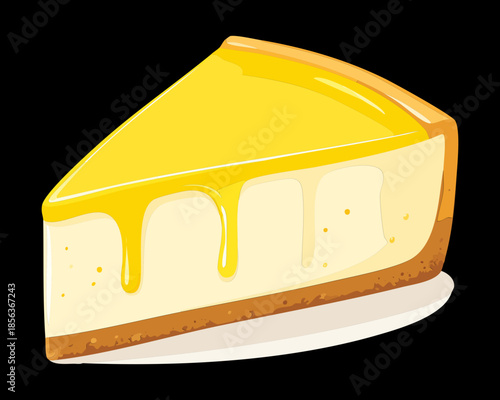 New york style cheesecake slice topped with sweet citrus glaze sauce on light modern background design - Vector Illustration