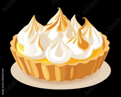 Toasted lemon meringue tart with whipped cream swirls and crispy crust for gourmet dessert bakery shop - Vector Illustration