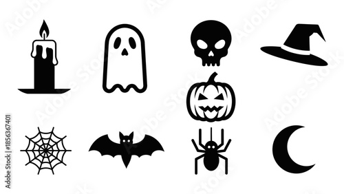 Halloween Icon Set – Spooky Holiday Symbols Pumpkin Ghost Witch Vector Collection