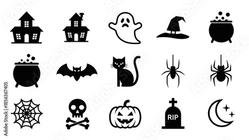 Halloween Icon Set – Spooky Holiday Symbols Pumpkin Ghost Witch Vector Collection