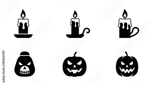 Halloween Icon Set – Spooky Holiday Symbols Pumpkin Ghost Witch Vector Collection