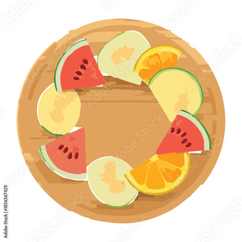 Tropical fruit platter with watermelon melon and citrus slices for healthy vegan breakfast and brunch - Vector Illustration
