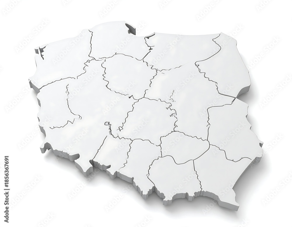 Fototapeta Glossy, three-dimensional outline of Poland, with regional divisions