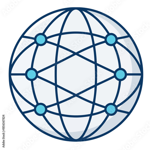 A stylized illustration of a globe with interconnected lines and nodes