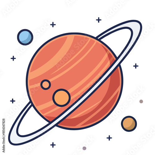 A vibrant cartoon illustration of a planet with rings in space