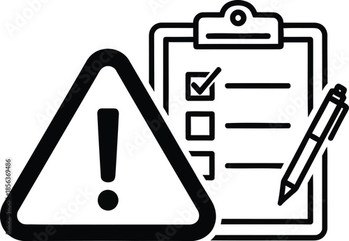 Warning sign and clipboard with checklist icon