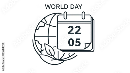 World day calendar icon with globe and leaves on white background for ecology and environment concepts