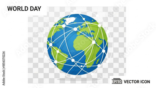World day globe icon with white lines and dots on a transparent background representing global connections and travel