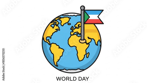World day globe with kuwaiti flag on a pole on a colorful illustration of earth