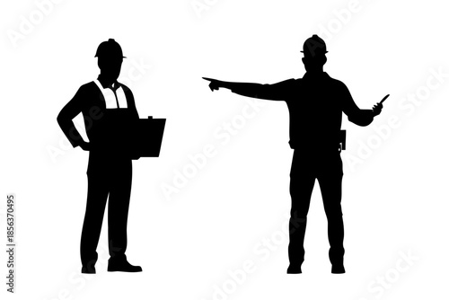 Silhouettes of Construction Site Supervisors with Hard Hats and Clipboards Set