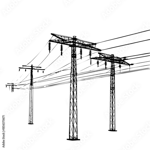Electric Utility Power Lines and Telegraph Poles Vector Outline Icon
