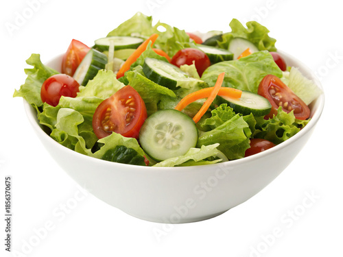 Fresh mixed green salad with vegetables in white bowl
