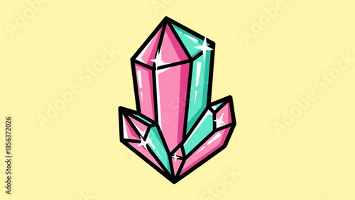 Colorful Crystal Cluster Illustration with Pink and Teal Facets.