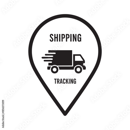 Shipping Tracking Icon with Delivery Truck on Map Marker