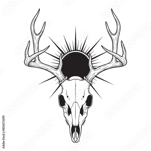 Stylish Deer Skull with Sunburst Design Art Print
