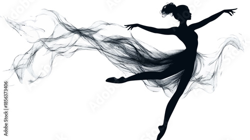 Elegant silhouette of a dancer in flowing fabric