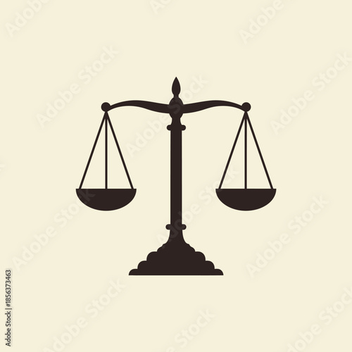 Elegant silhouette of justice scales on beige background