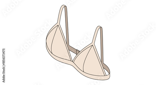 Illustration of a triangle cup bra isolated on a white background, showcasing minimalist design with beige tones and simple lines