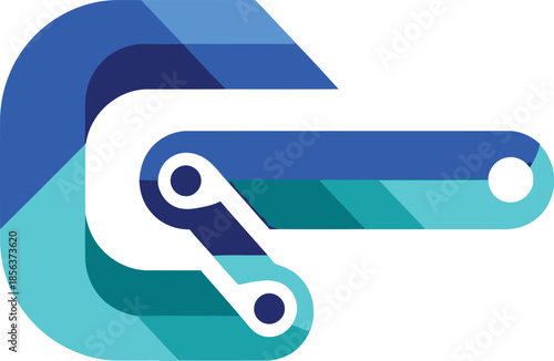 Abstract graphic design logo featuring a stylized letter c shape constructed with layered blue and cyan shapes suggesting movement or connection