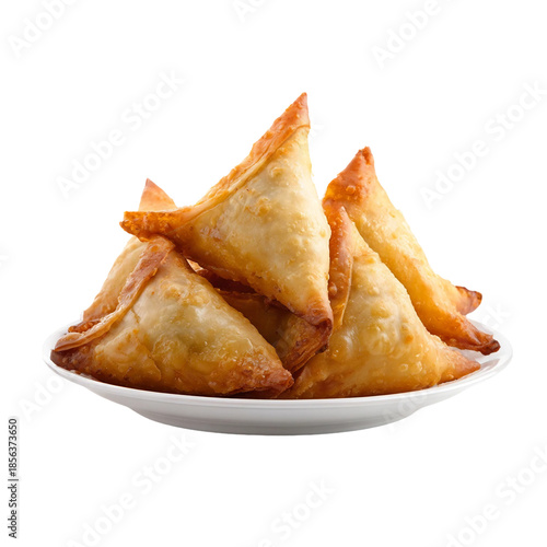 Samosas On White Plate isolated on with white background