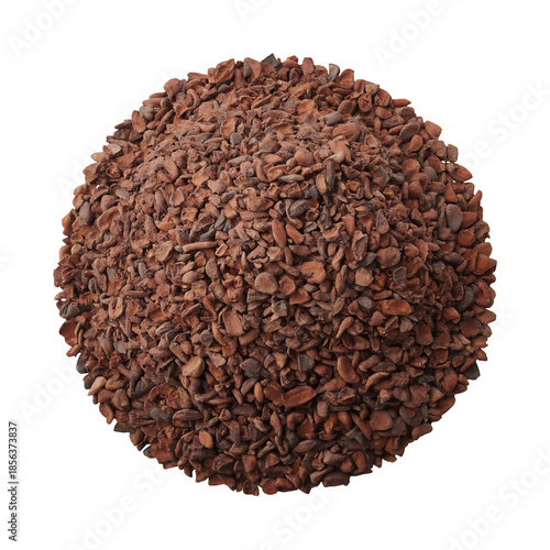 A large pile of roasted cocoa nibs a versatile ingredient for chocolate making and baking uses, isolated on transparent background