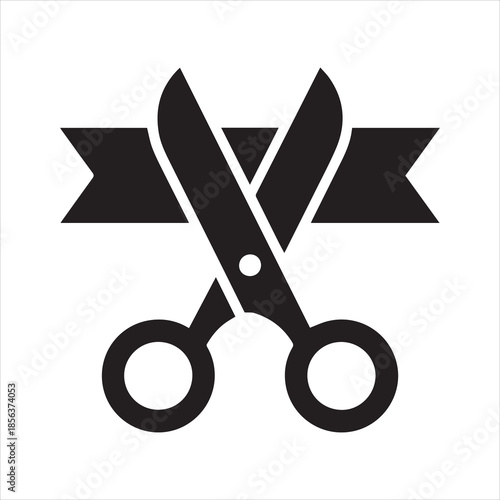 scissors cutting ribbon glyph icon symbolizing grand opening, success, and new beginnings