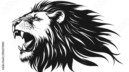 Fierce Lion Roaring with Flowing Mane in Black Design