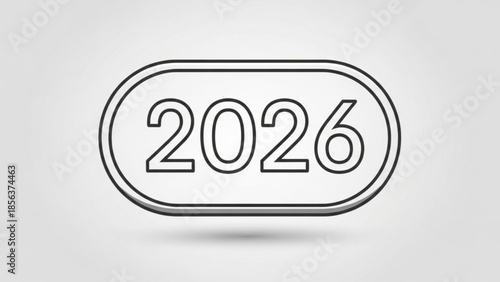 Futuristic year 2026 sign with modern rounded rectangle shape and thin lines on clean background for business and technology concepts