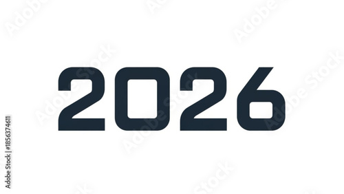 Simple black 2026 typography on white background, modern minimalist design, bold font, clean layout, calendar concept, annual theme