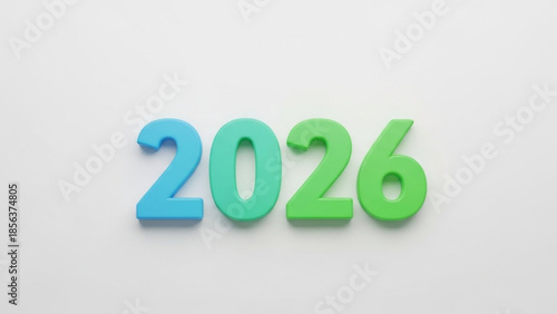 Colorful 3d numbers 2026 on white background, modern design element, gradient blue green
