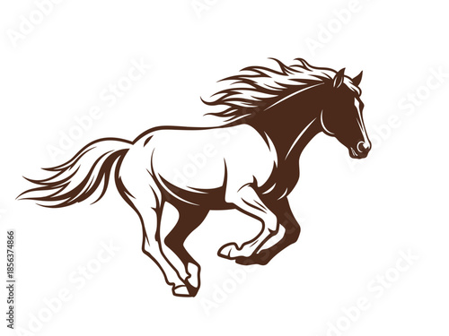 A majestic brown horse galloping with flowing mane and tail illustration