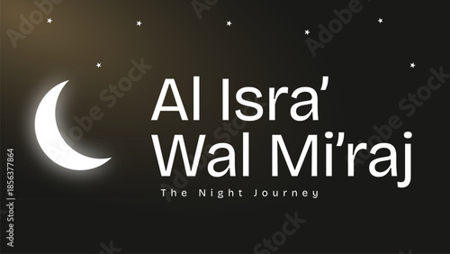 Al Isra Wal Miraj Night Journey Islamic Banner Template Vector Illustration with Crescent Moon and Stars