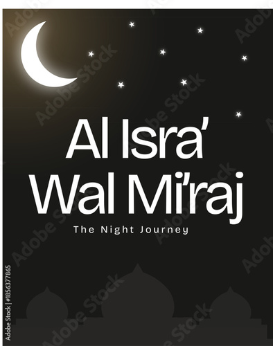 Al Isra Wal Miraj Night Journey Islamic Social Media Template Vector Illustration with Crescent Moon and Stars