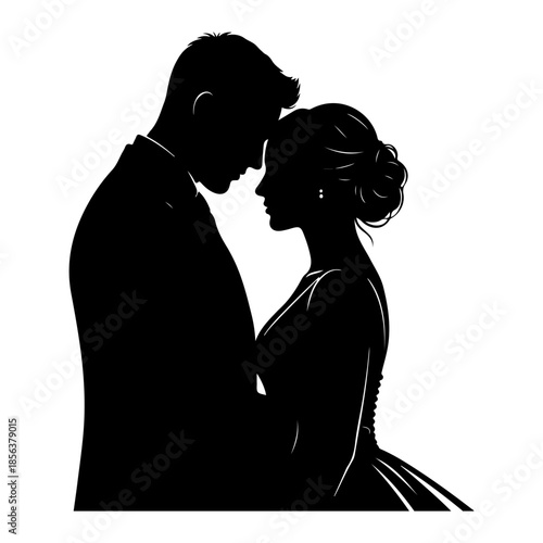 Silhouette of a bride and groom in an intimate embrace Vector