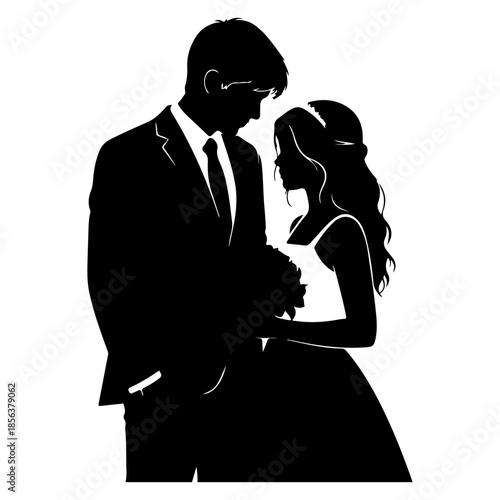 Silhouette of a bride and groom on their wedding day Vector