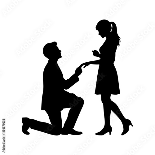 Silhouette of a man proposing to a woman on one knee Vector