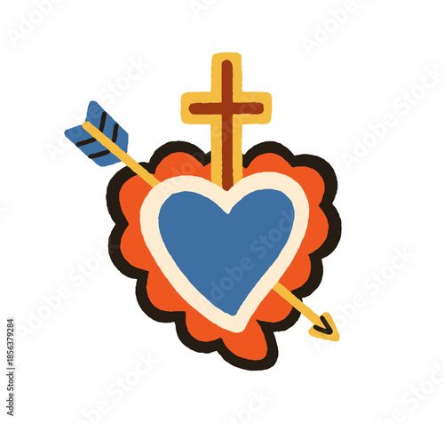 Mexican heart symbol. Pierced framed corazon with arrow, religious catholic c...