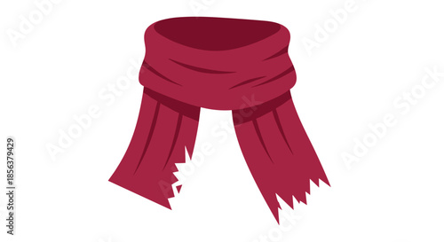 Red torn scarf with frayed edges isolated on a white background, showcasing a simple and bold design with a minimalist style