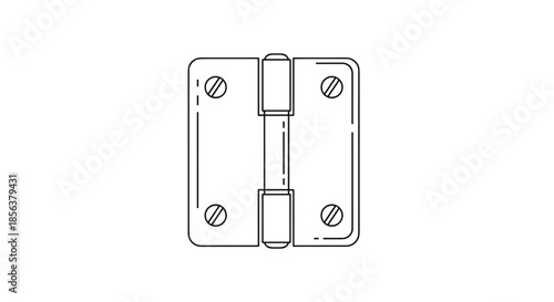 Detailed illustration of a hinge and plate design, isolated on a white background, showcasing simplistic line art and technical drawing style