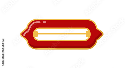 Elegant enamel brooch with a red and gold geometric design, isolated on a white background