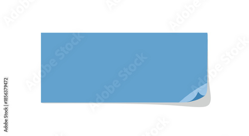 Blue sticky film piece with curled corner isolated on white background, showcasing simplicity and minimalist design