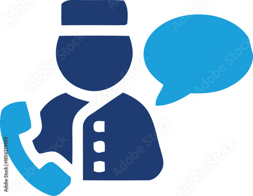 Hotel concierge with communication tools phone and speech bubble icon