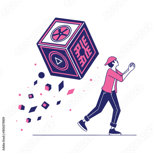 Person throwing digital cube