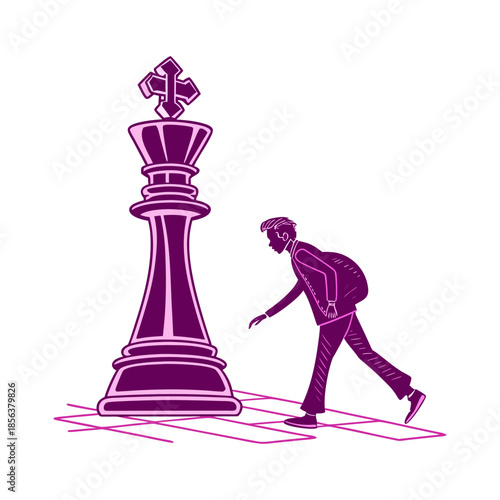 Man examining large chess piece