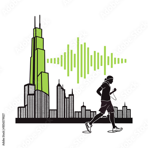 Runner listening to music in cityscape