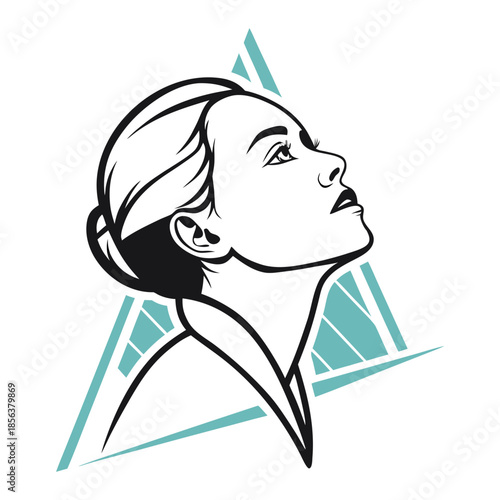 Woman gazing at geometric art