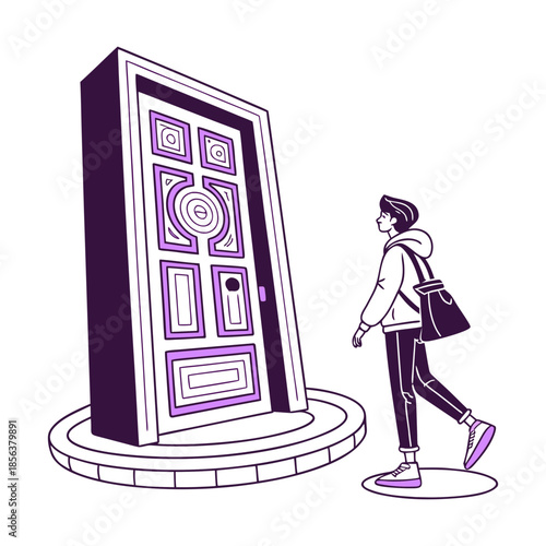 Woman approaching mystical door