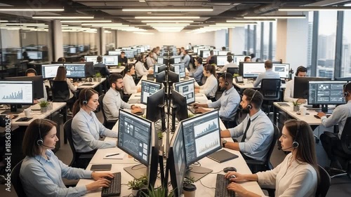 Busy Office Workers at Computer Desks.