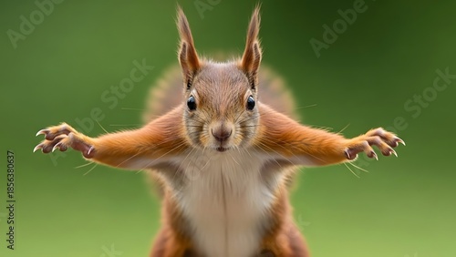 Squirrel standing on two legs with outstretched arms